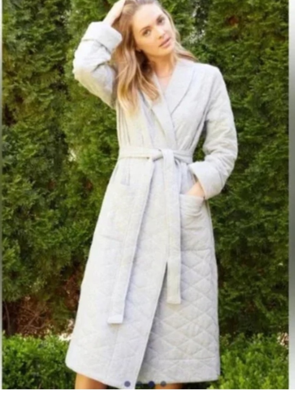 Lake Heather Gray Quilted Robe Medium 100% Cotton